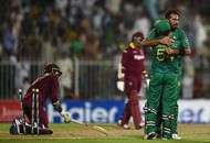 SHARJAH, UNITED ARAB EMIRATES - SEPTEMBER 30: Wahab Riaz of Pakistan celebrates taking the wicket of Marlon Samuels of West Indies during the first One Day International match between Pakistan and West Indies at Sharjah Cricket Stadium on September 30, 2016 in Sharjah, United Arab Emirates. (Photo by Tom Dulat/Getty Images).  (Photo by Tom Dulat/Getty Images)